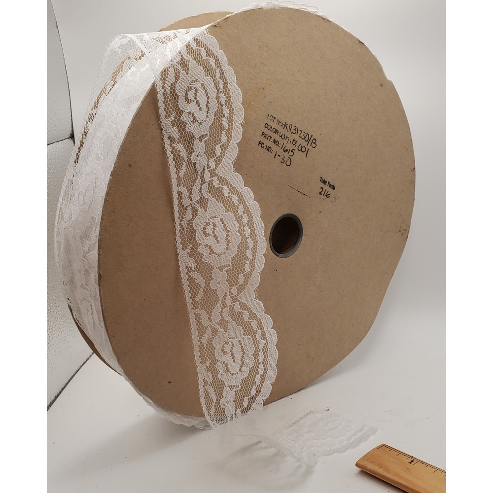 216 Yards White Floral Lace Trim 2.25 Inch Scalloped Edge Bulk Spool Crafts